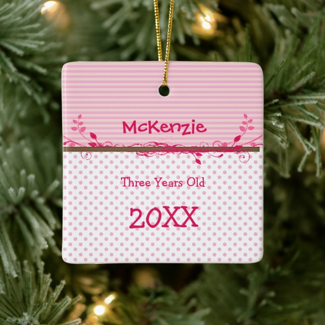 Baby Girl Raspberry Pink Dots Swirls Photo  Ceramic Ornament (Tree)