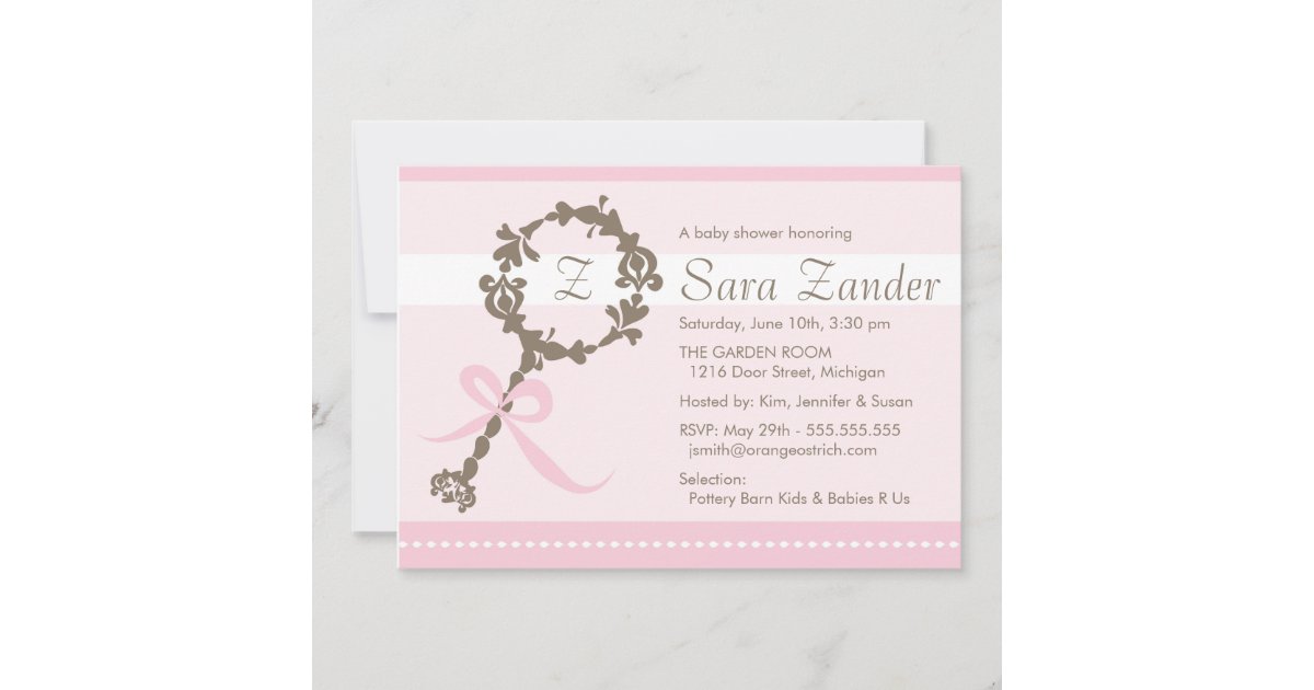 Baby Girl Rattle Shower Invitation | Zazzle