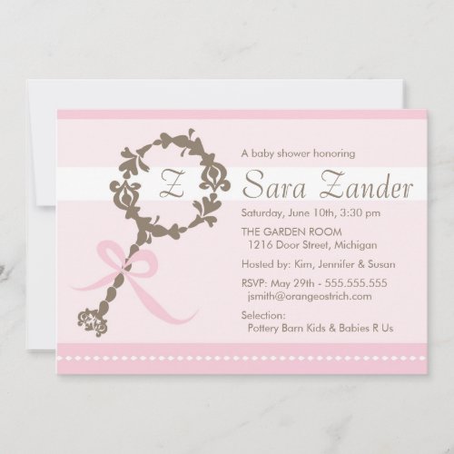 Baby Girl Rattle Shower Invitation