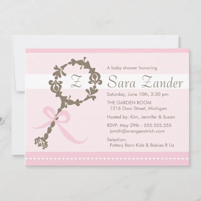 Baby Girl Rattle Shower Invitation | Zazzle
