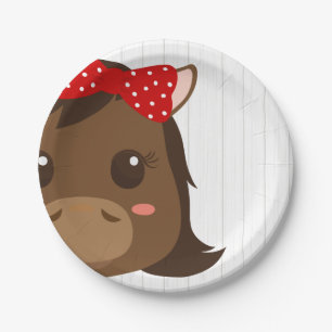 Baby Girl Red Horse Baby Shower Paper Plates