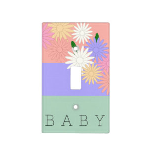 Baby Girl Room Decor Pastel Colors Cute Floral Art Light Switch Cover