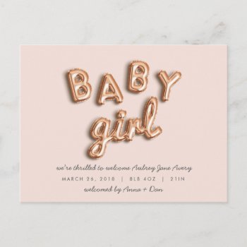 Baby Girl! Rose Gold/pink Postcard. Announcement Postcard by Stacy_Cooke_Art at Zazzle