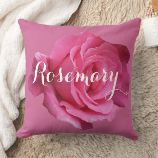 Baby girl Rosie name cute customizable pink rose Throw Pillow