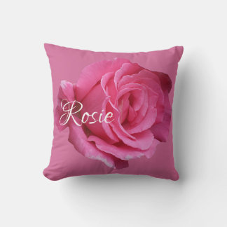 Baby girl Rosie name cute customizable pink rose Throw Pillow