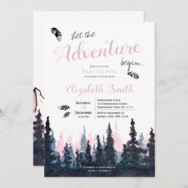 Baby girl Rustic adventure babyshower Invitation (Front/Back)
