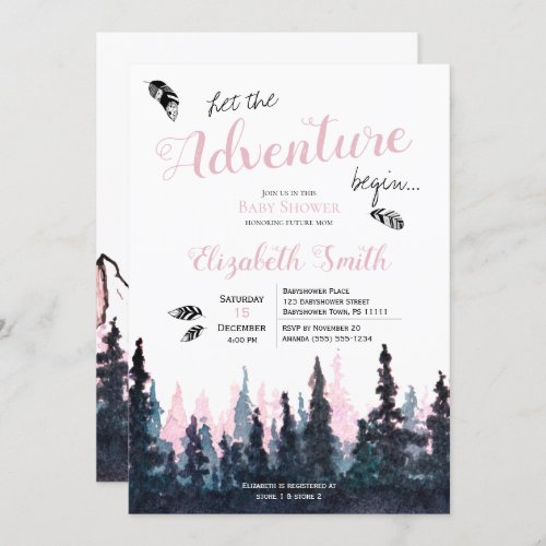 Baby girl Rustic adventure babyshower Invitation