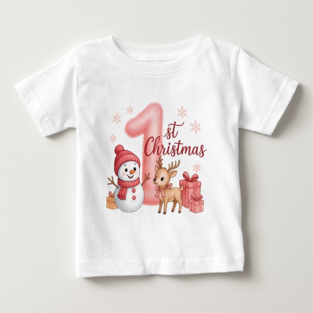 Baby Girl’s 1st Christmas | Cute First Christmas T-Shirt (Front)