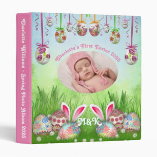 Baby Girl’s First Easter Eggs Bunny Spring Photo 3 Ring Binder