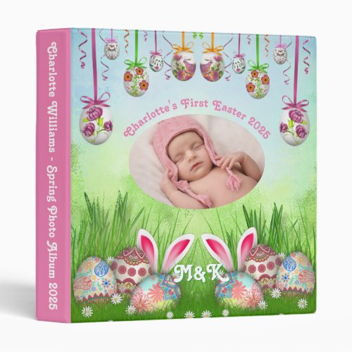 Baby Girlâs First Easter Eggs Bunny Spring Photo 3 Ring Binder