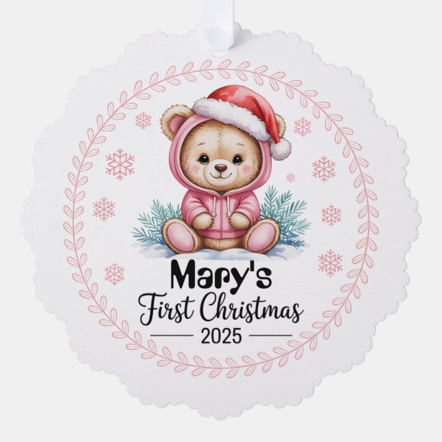 Baby Girl’s First Xmas Ornament – Personalised Card (Front)