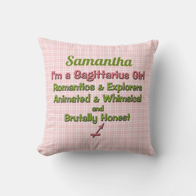 Baby Girl Sagittarius Zodiac Pink and Green Name Throw Pillow (Front)