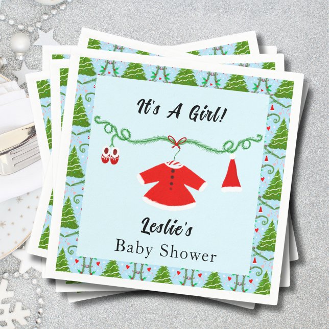 Baby Girl Santa Outfit Baby Shower Napkins (Creator Uploaded)