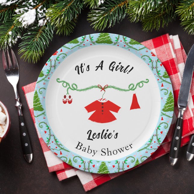 Baby Girl Santa Outfit Baby Shower Paper Plates (Creator Uploaded)