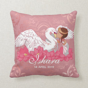 Baby Girl Saraswati with White Swan and lotus Throw Pillow