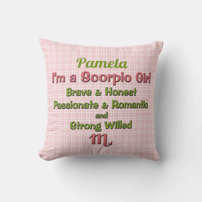 Baby Girl Scorpio Zodiac Pink and Green with Name Throw Pillow (Front)