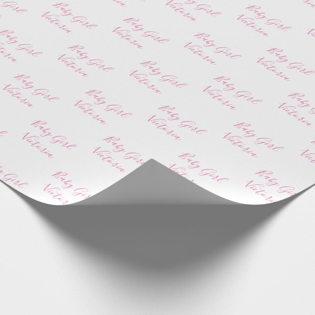 Baby Girl Script Pink Personalized Name Wrapping Paper (Corner)