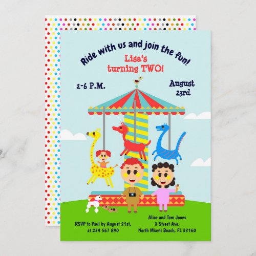 Baby girl second birthday merry_go_round party  in invitation