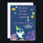 Baby Girl Shark Personalized Birthday Party Invita Invitation<br><div class="desc">A baby shark theme'd birthday party isn't complete without a Personalized party invitation with  baby shark.  Check out our shop for coordinating plates,  napkins,  banners,  and other accessories.</div>