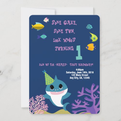 Baby Girl Shark Personalized Birthday Party Invita Invitation