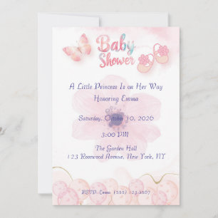 Baby Girl Shoes Baby Shower Invitation Pink Wate