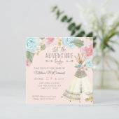 Baby Girl Shower Adventure Begin Teepee w Roses Invitation (Standing Front)