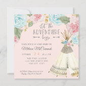 Baby Girl Shower Adventure Begin Teepee w Roses Invitation (Front)