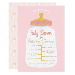 Baby Girl Shower Baby Bottle Invitation