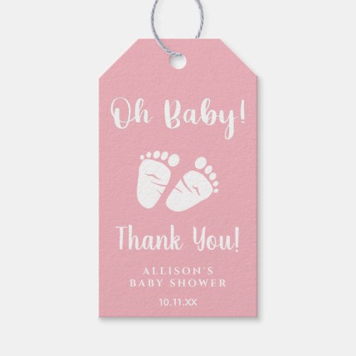 Baby Girl Shower Baby Feet Oh Baby Pink Thank You Gift Tags
