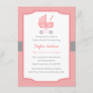 Baby Girl Shower Baby Stroller Pink Invitation