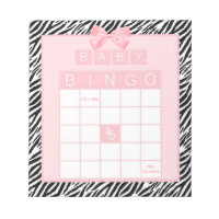 Baby Girl Shower Bingo Pink Ribbon Zebra Print Notepad