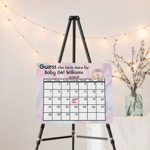 Baby Girl Shower Birth Date Guessing Game Foam Board