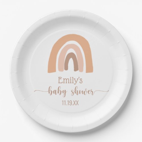 Baby Girl Shower Boho Rainbow Pink Brown Paper Plates