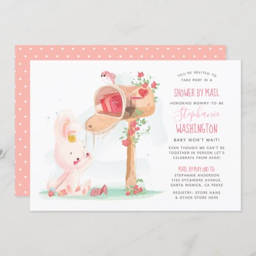 Baby Girl Shower By Mail Cute Watercolor Bunny Invitation