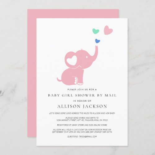 Baby Girl Shower By Mail Pink Elephant Invitation