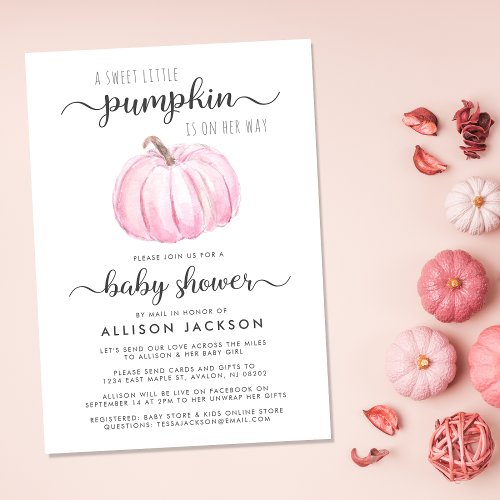 Baby Girl Shower By Mail Pumpkin Pink Watercolor Invitation