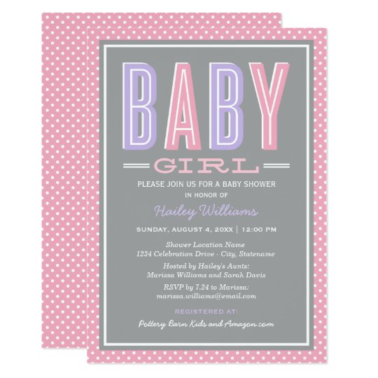 Baby Girl Shower | Chic Type in Pink and Purple Card