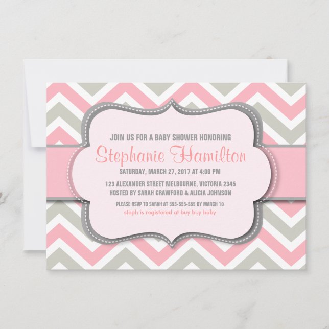 Baby girl shower colorful chevron invitation (Front)