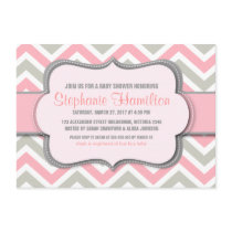 Baby girl shower colorful chevron invitation