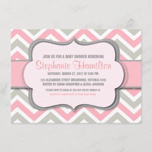 Baby girl shower colorful chevron invitation