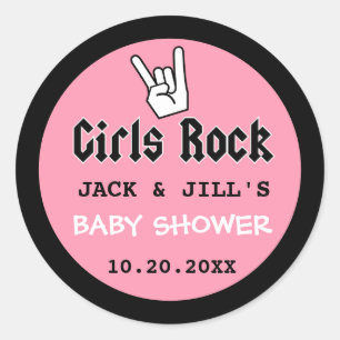 BABY GIRL SHOWER CONCERT TICKET INVITATION CLASSIC ROUND STICKER