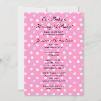 Baby Girl Shower  Cute Baby Polkadots With Gifts  Invitation by ForeverAndEverAfter at Zazzle
