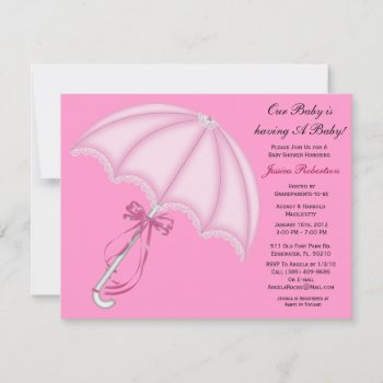 Baby Girl Shower  Cute Baby Umbrella With Gifts  Invitation by ForeverAndEverAfter at Zazzle
