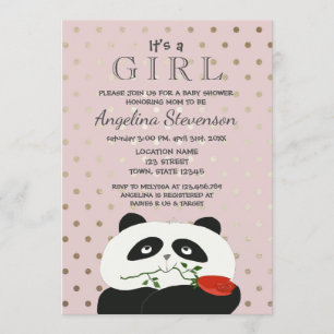 Baby Girl Shower Cute Pink Panda Invitation