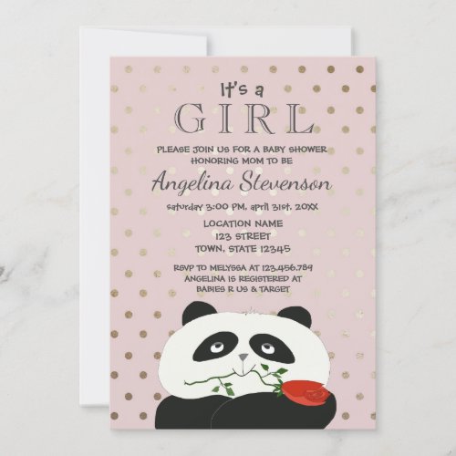 Baby Girl Shower Cute Pink Panda Invitation