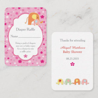  Baby Girl Shower Diaper Raffle Elephants Enclosure Card