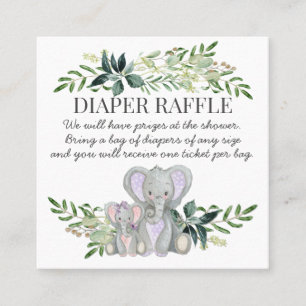 Baby Girl Shower Diaper Raffle Elephants n Foliage Square Business Card