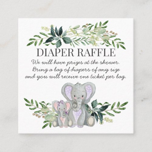 Baby Girl Shower Diaper Raffle Elephants n Foliage Square Business Card