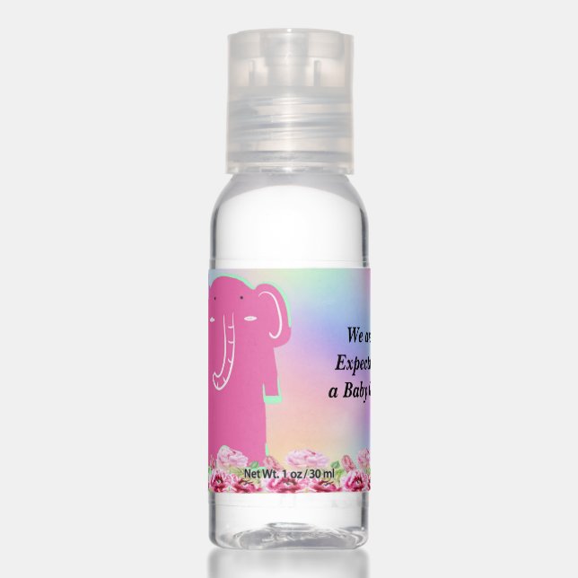 Baby Girl Shower Favors Pink Elephant Hand Sanitizer (Front)