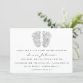Baby Girl Shower Feet Glitter White Gray Photo Invitation (Standing Front)